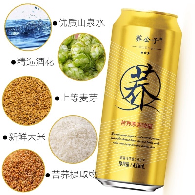 荞公子苦荞原浆啤酒 扎啤小麦精酿黄啤整箱装 500ml*12罐  500ml*12听罐 *12听罐